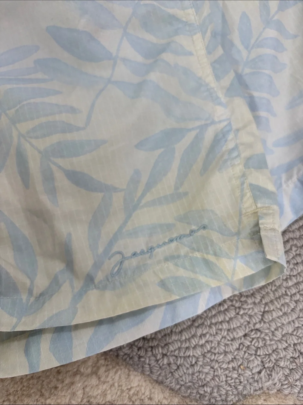Jacquemus Pale Blue Leaf-Print Swim Trunks